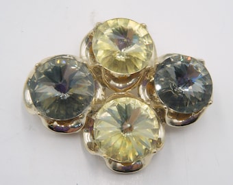 Rivoli stone brooch, pale lemon and smoky quartz tones
