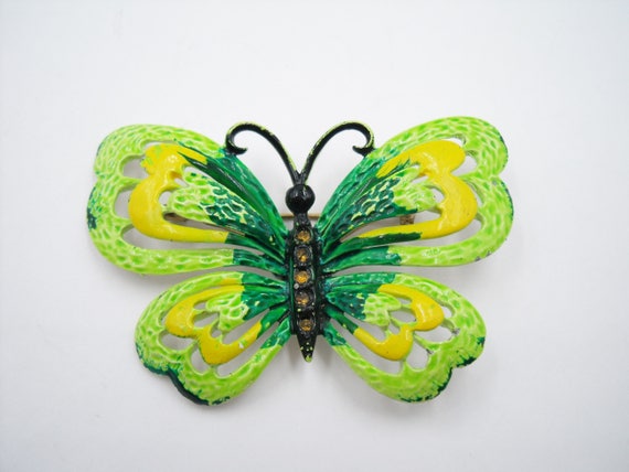 Bright blue and green enamel butterfly pin F600 - image 2