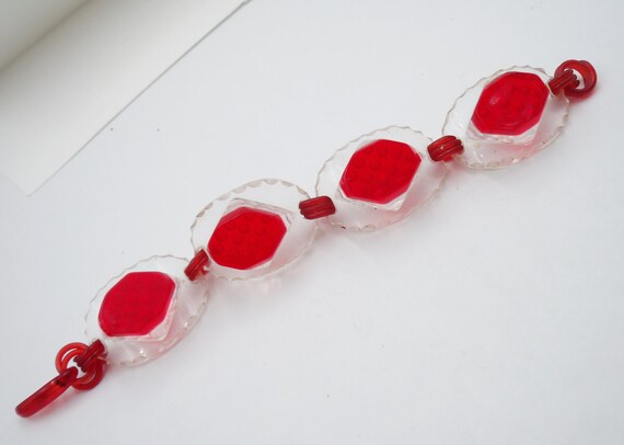 Red clear lucite link bracelet