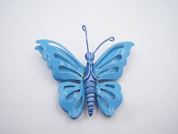 Bright blue and green enamel butterfly pin F600 - image 3