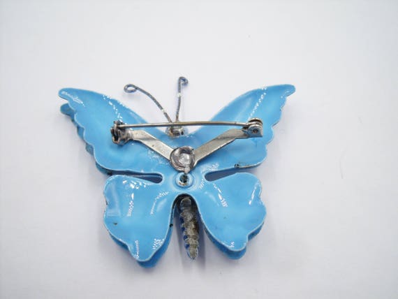 Bright blue and green enamel butterfly pin F600 - image 4