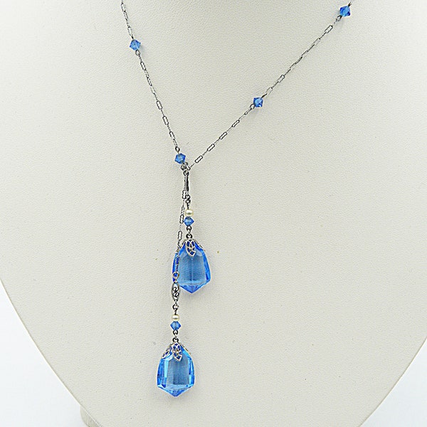 Edwardian zarte blauen Stein Bolo Halskette, Edwardian Halskette