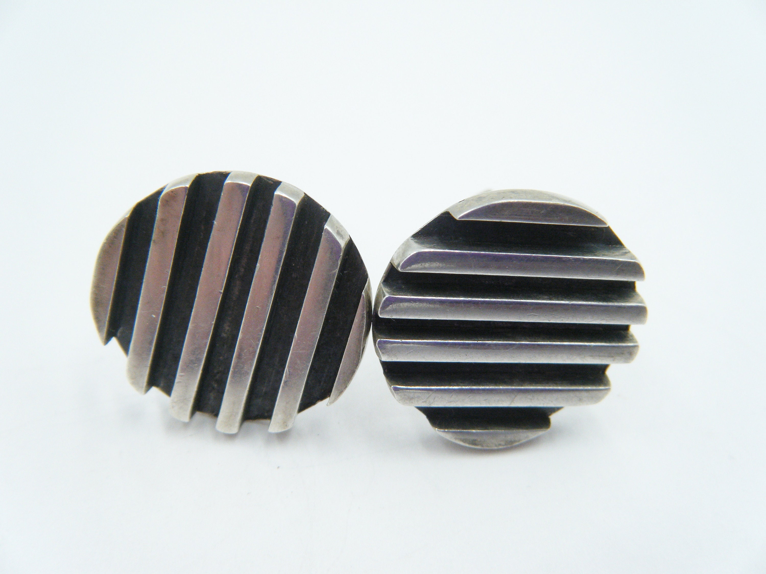 Boutons De Manchette Carrés Vintage Sterling – Signé Mexique – Design Glyphe