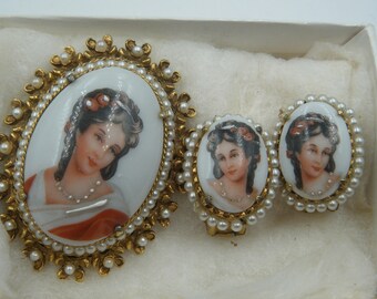 Broche Camée Ancien Bétourné Limoges Sainte Fabiola - Bijou Vintage - Occasion