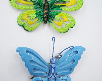 Bright blue and green enamel butterfly pin F600