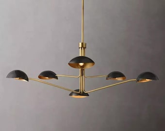 1950MidCentury Brass Black Orb Sputnik Italian Ceiling Stilnovo Chandelier 2Tier