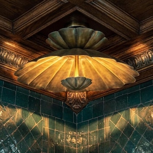 Lámpara de techo vintage de latón con forma de loto, plafón moderno de mediados de siglo, lámpara colgante escultural con forma de flor, luminaria de estilo art déco.