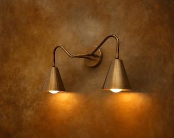 Brass Double Wall Sconce: Modern Farmhouse Vanity Light, Mid Century Industrial Bathroom Lighting Fixture, Vintage Entryway Wall Lamp