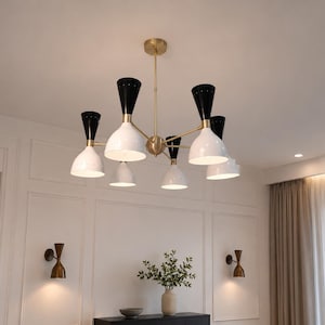 Mid Century Modern Sputnik Chandelier, 6 Light Brass Pendant Light, Atomic Modern Ceiling Fixture, Dining Room Lighting, Statement Pendant