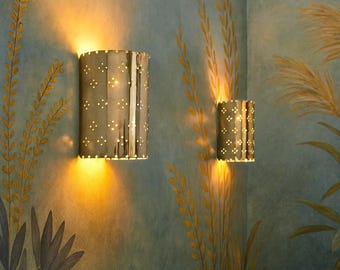 Modern Brass Wall Sconce Light Handmade Perforated Cylinder Lamp for Hallway, Bedroom, Living Room & Villa Entrance Décor Luxury Perforated