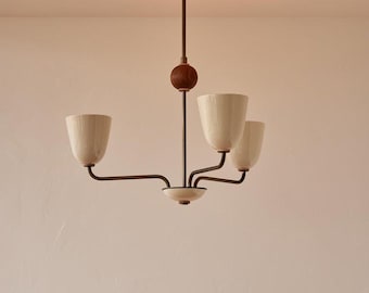 1950&#39;s Mid Century Modern STILNOVO BRASS Chandelier handmade 3 light Walnut BallS
