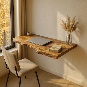 Handcrafted Live Edge Wood Desk – Solid Natural Slab Office Table – Rustic Home Office Furniture