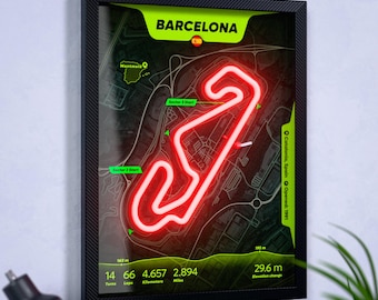 Barcelona-Catalunya Rennstrecke LED Neon Art - Gerahmte F1 Rennstrecke Wanddekor