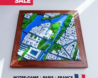 3Dパリ市街地図ウォールアート：ノートルダム大聖堂モデル、旅行ギフト