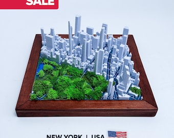 New York Skyline, Stadt Karte 3D: NYC Central Park 3DDruck Miniatur - Wandkunst mit Rahmen