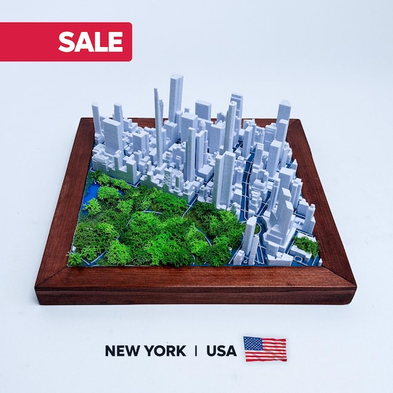 New York Skyline, City Map 3D: NYC Central Park 3DPrint Miniature - Framed Wall Art