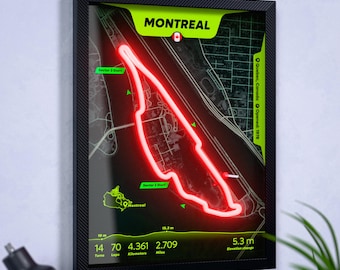 Montreal F1 Track LED Neon Kunst, Formel 1 Rennstrecke Wanddekor, Rennsport Geschenk