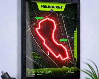 Melbourne F1 Neon Poster: Australian Grand Prix, Albert Park Circuit