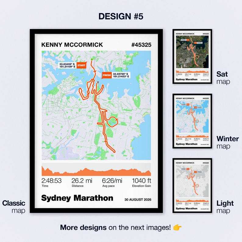 Sydney Marathon 2026 Map Print Custom Runner Gift Race Il 96kt 