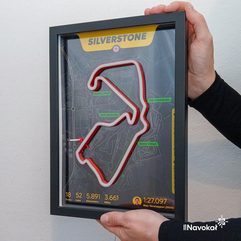 Silverstone LED Neon Racetrack Map, Grand Prix Formula 1 Decor Wall Art ...
