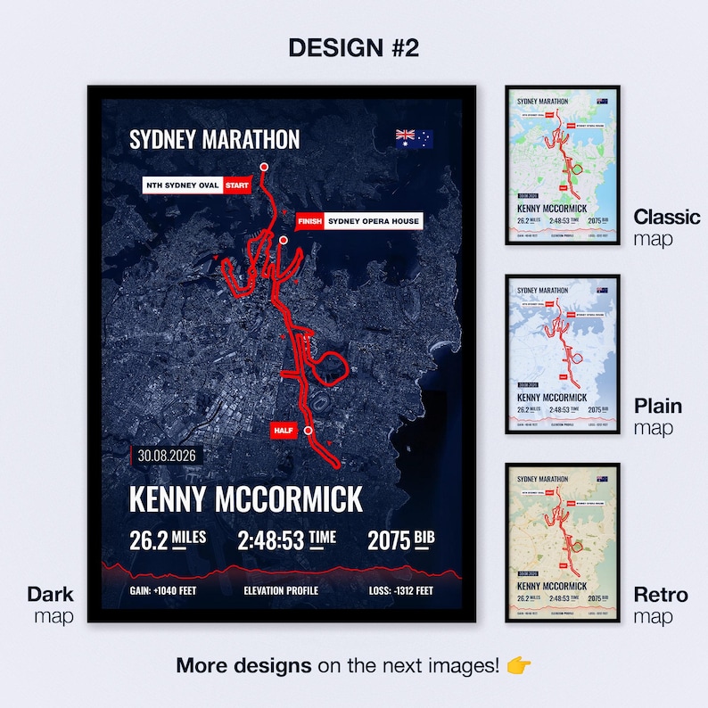 Sydney Marathon 2026 Map Print Custom Runner Gift Race Il En7x 