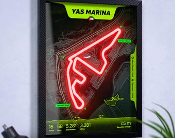 Yas Marina Circuit F1 neonbana konst, Formel 1 3D väggdekor, Motorsport memorabilia