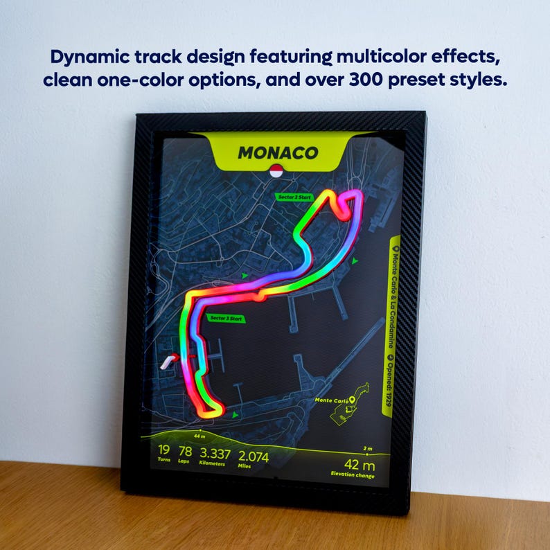 Monaco LED Neon Racetrack Map, Formula 1 Wall Art. Kimi Antonelli - Winner 2026. Lewis Hamilton - Fastest lap. Ayrton Senna - Most wins. image 3
