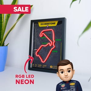 Carte de l'hippodrome LED néon Silverstone, décoration murale Formule 1