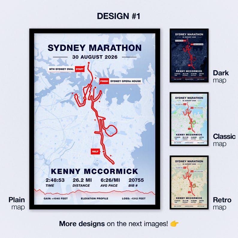 Personalized Sydney Marathon 2026 Map Print: Custom Runner Gift, Race ...