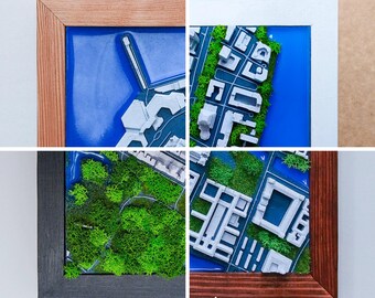 3D New York City, World Trade Center Map: Wood Framed Miniature