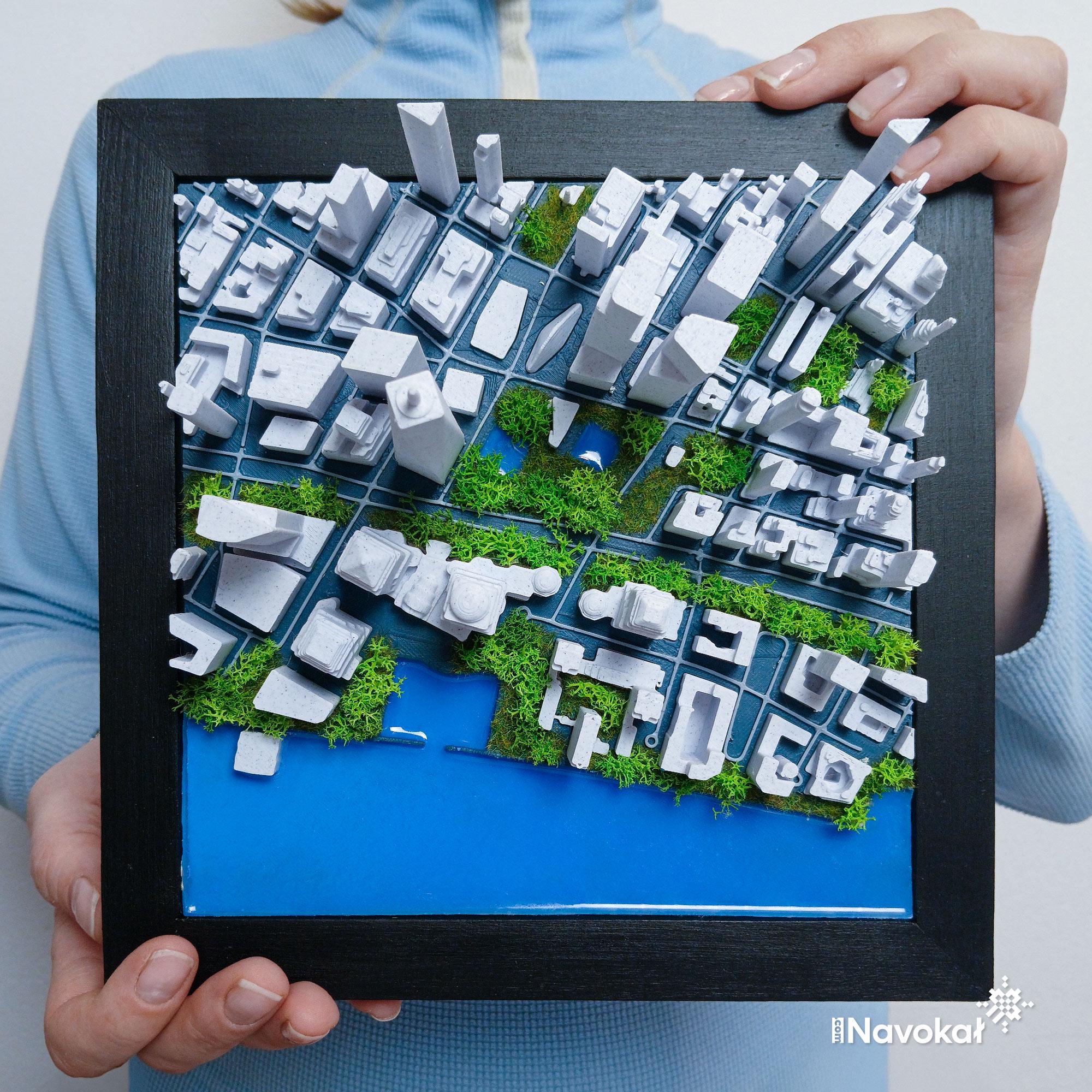 「GREENWICH VILLAGE」スティーブマックギー ３Dアート サイン有 3D New York City, World Trade Center Map: Wood Framed Miniature
