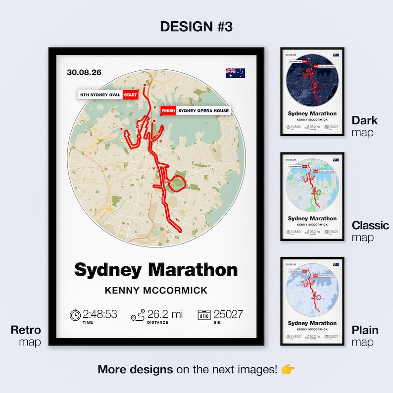 Sydney Marathon 2026 Map Print Custom Runner Gift Race Il Joxa 
