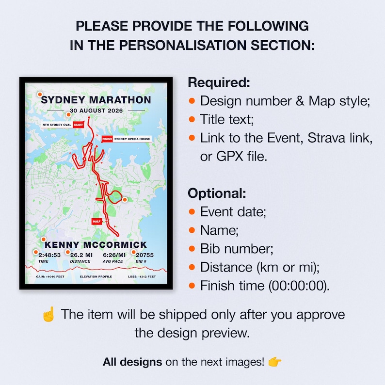 Sydney Marathon 2026 Map Print Custom Runner Gift Race Il 643h 