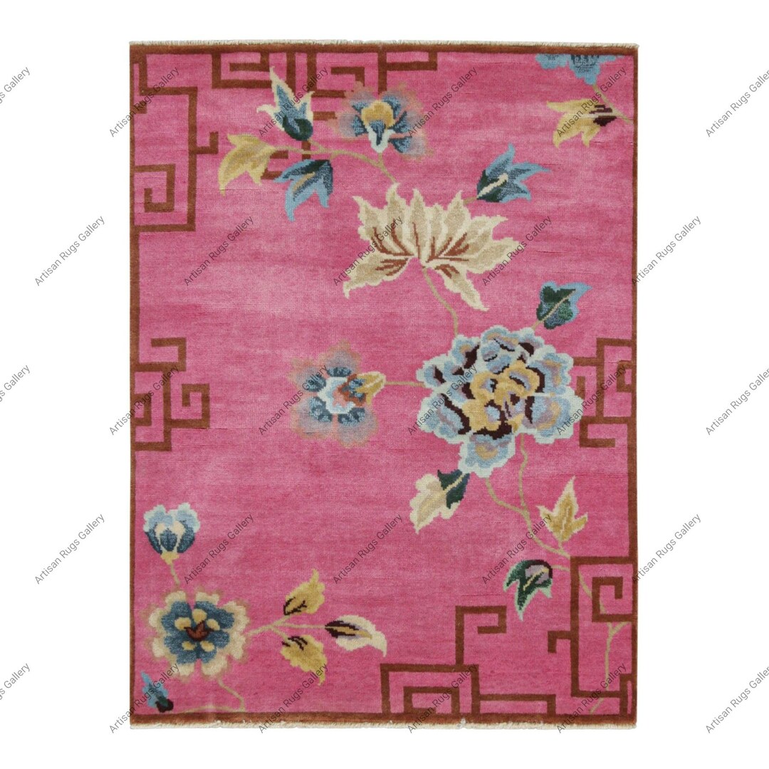 Pink Turkish Rug Pattern Pink Wool Rug 8x10, Floral Pattern, Hand-knotted Turkish Oushak Style ...