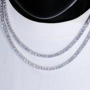 Iced Out 4mm CZ Tennis Chain Necklace: Gold or Silver Plated