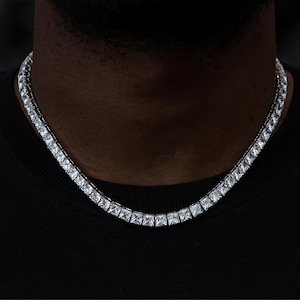 Iced Out 4.5mm Square CZ Tennis Chain: 18K Gold Plated Hip Hop Necklace