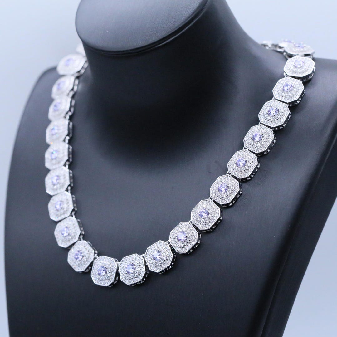 Diamond Cluster Chain or Bracelet – Iced Out Bling Jewelry – Silver CZ ...