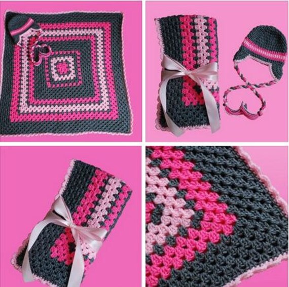 Items similar to Crochet Blanket and Beanie SetAfghanGranny Square