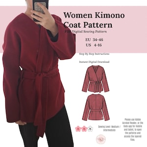 Patrón de costura para abrigo cruzado de mujer – Chaqueta corta de doble botonadura (descarga digital en PDF)