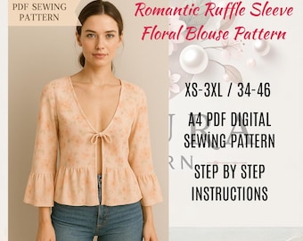 Romantic Ruffle Sleeve Floral Blouse Pattern