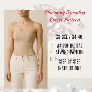 Corset Top Sewing Pattern-DIY Corset Top - Strapless Bustier Pattern- Digital downlond PDF
