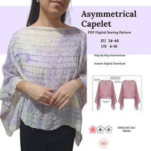 Cartamodello per mantellina asimmetrica in chiffon, design facile da drappeggiare (download digitale)