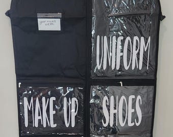 Personalized garment bag for uniform, cheer, dance, travel, custom competition, recital organizer