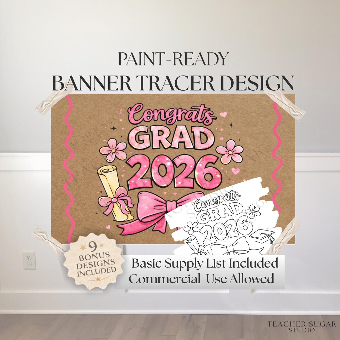 Pink Sign Grad Example Pink Grad 2026 Kraft Paper Banner Template | Canva - Etsy