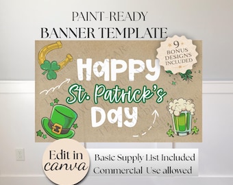 St Patricks Day Banner Template, Paint-Ready DIY Sign (Digital Download)