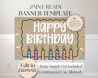 Girly Happy Birthday Banner Template: Editable Canva Design [digital ...