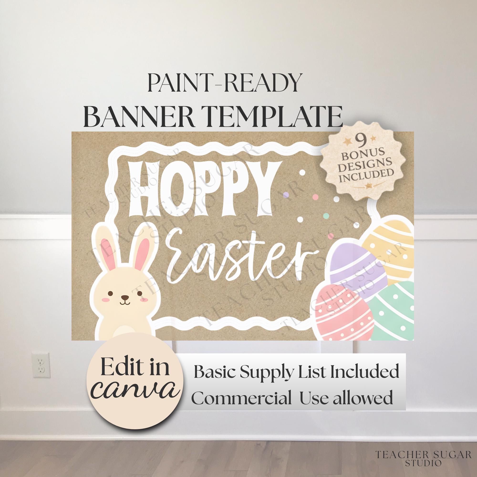 Hoppy Easter Banner Template, Hand-painted Bunny Sign (digital Download ...
