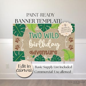 サファリバースデーバナーテンプレート、Two Wild、Canvaで編集可能（デジタルダウンロード）