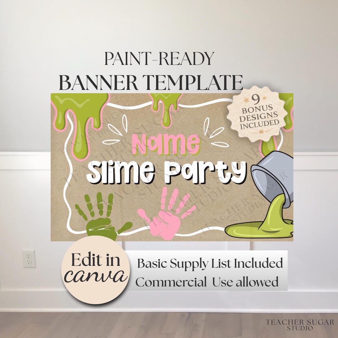 Slime Rant Layout Template Slime Party Banner Template, DIY Kids Birthday Backdrop (canva Editable ...