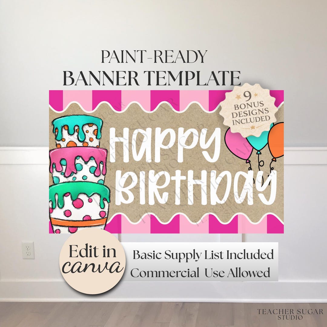 Birthday Banner Editable Canva Template, Custom Party Sign Design With ...